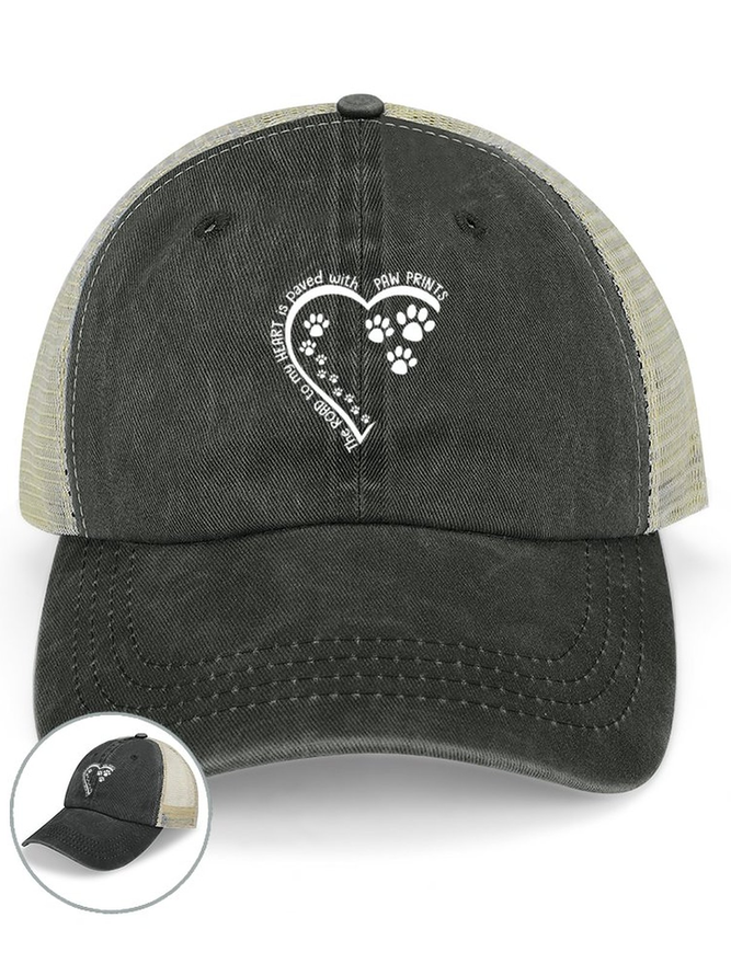 Women's Dog Lovers The Road To My Heart Is Paved With Paw Prints Washed Mesh-back Baseball Cap