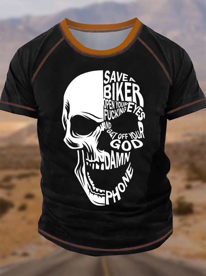 Men's Save A Biker Open Your Fucking Eyes Funny By Cyle Graphic Printing Casual Text Letters Crew Neck T-Shirt