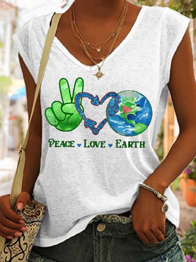 Women's Earth Day Teacher Environment Day Recycle Casual V Neck Tank Top