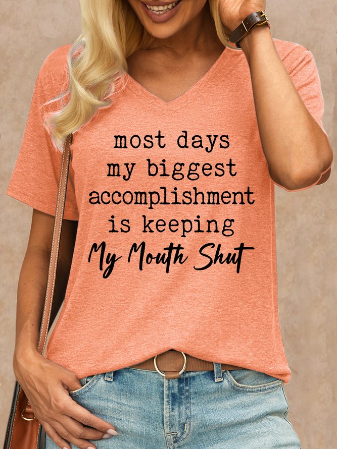 Women's funny Most Days My Biggest Accomplishment Is Keeping My Mouth Shut Casual Crew Neck T-Shirt