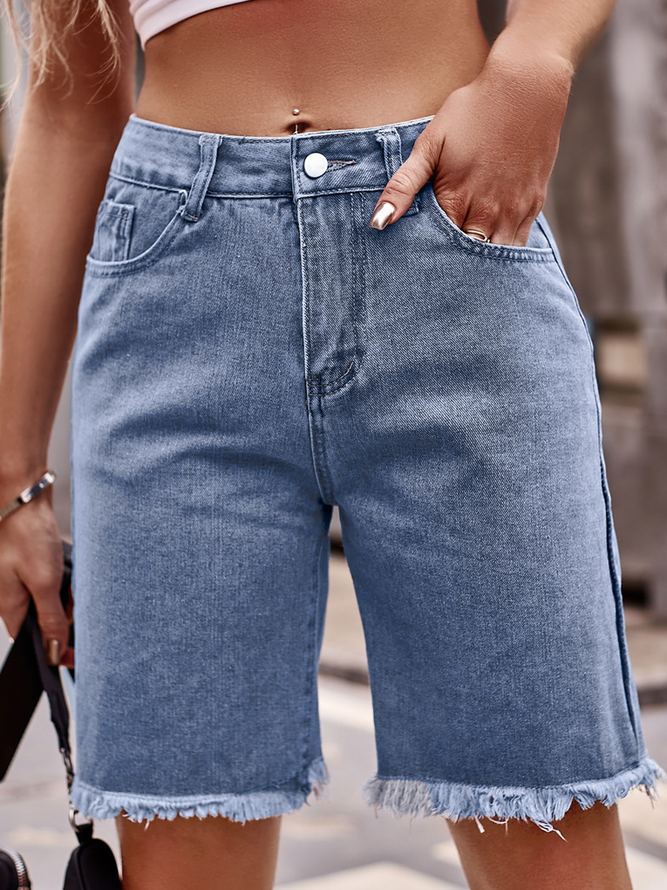 Women's Tassel Jean Shorts Casual High Waisted Long Denim Shorts