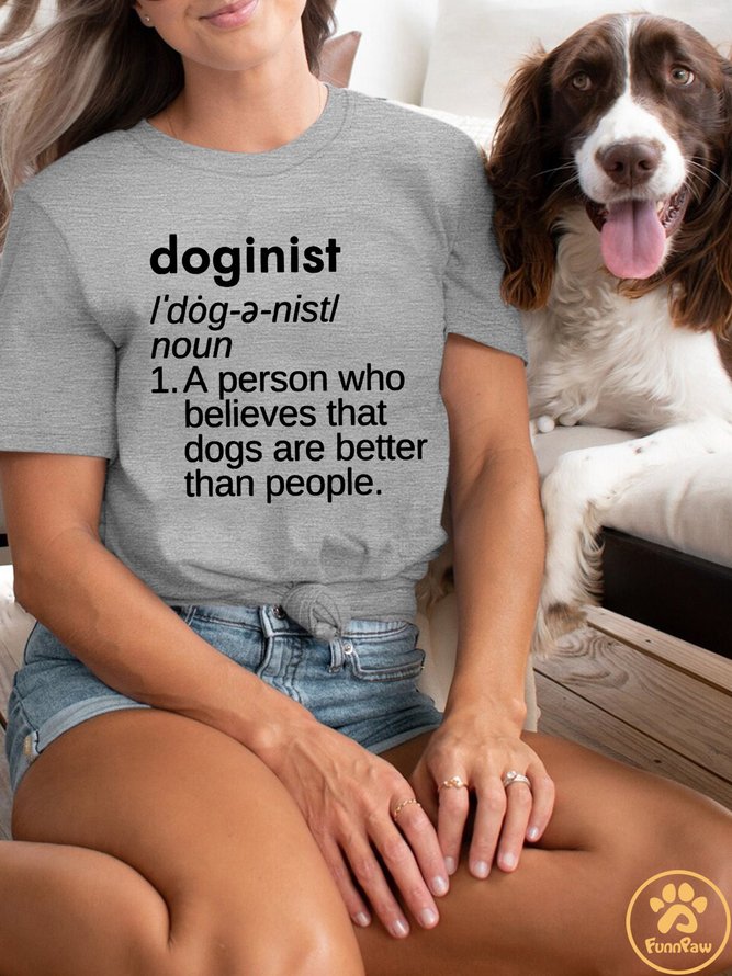 Lilicloth X Funnpaw Women's Funny Text Doginist Crew Neck Casual T-Shirt