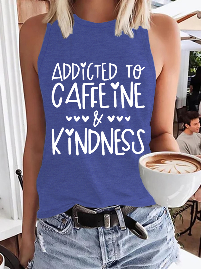 Women’s Addicted to Coffee and Kindness Text Letters Casual Tank Top