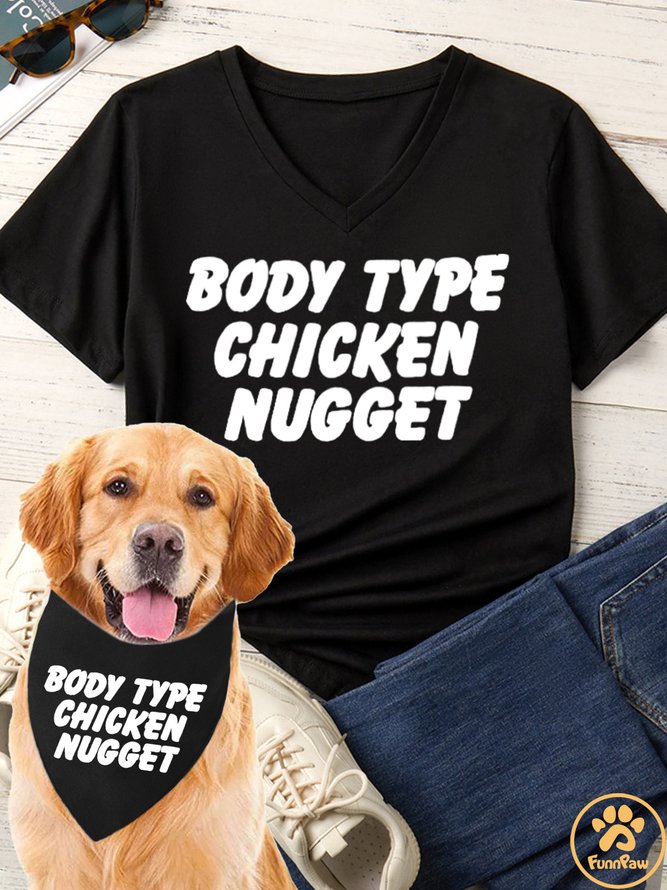 Women's Body Type Chicken Nugget Matching V Neck T-Shirt