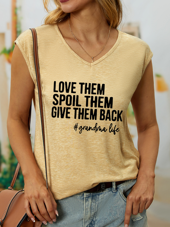 Women’s Love Them Spoil Them Give Them Back Grandma Life Text Letters Casual V Neck Tank Top