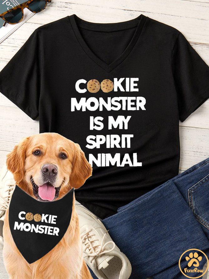 Women's Cookie Monster Is My Spirit Animal Matching V Neck T-Shirt