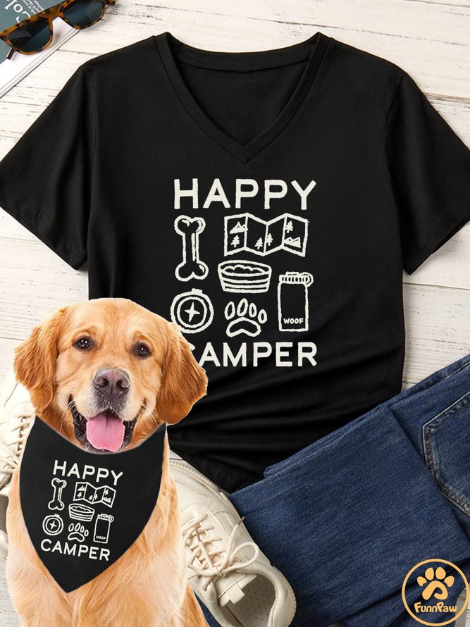 Women's Happy Camper Matching V Neck T-Shirt