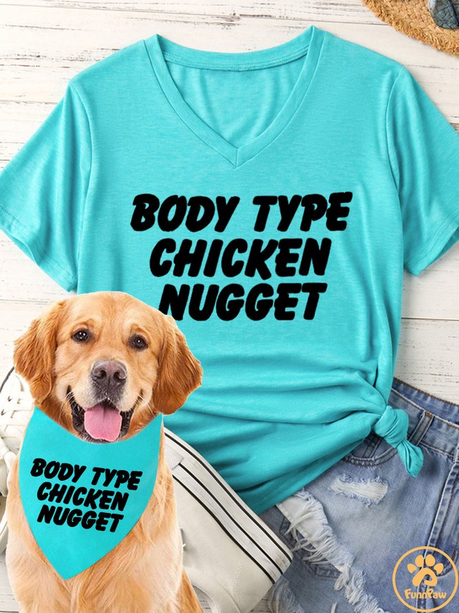 Women's Body Type Chicken Nugget Matching V Neck T-Shirt