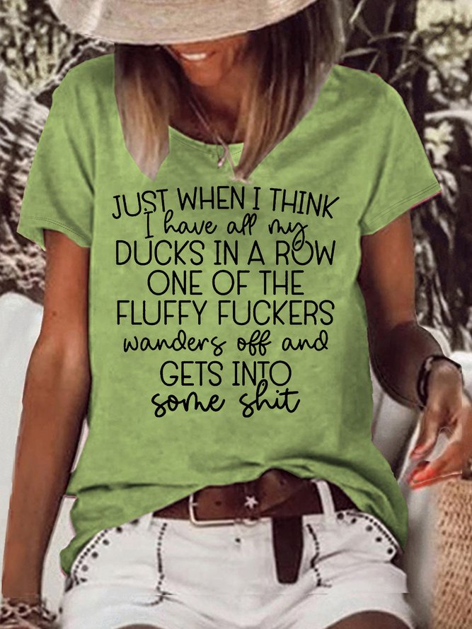 Women's Ducks In A Row Funny Letters Casual T-Shirt