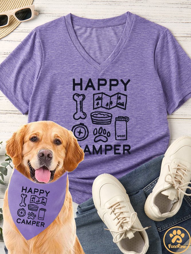 Women's Happy Camper Matching V Neck T-Shirt