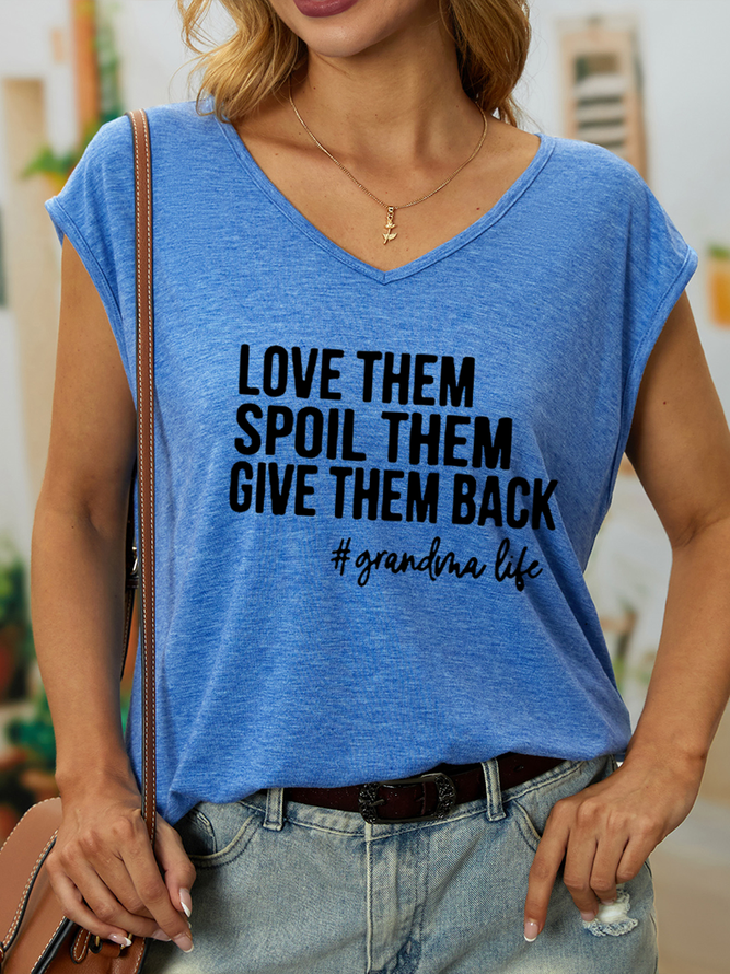 Women’s Love Them Spoil Them Give Them Back Grandma Life Text Letters Casual V Neck Tank Top