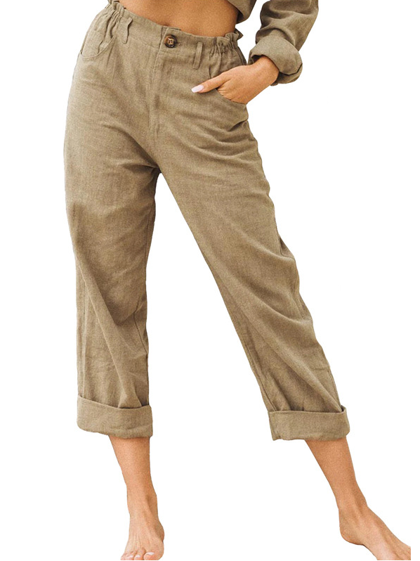 Women's Casual Cropped Cotton Linen Capris Pants Summer Loose Fit Trousers with Pockets