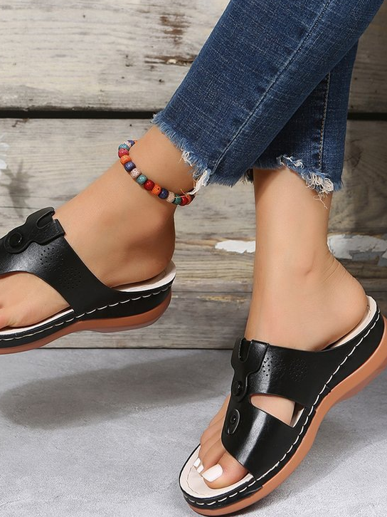 Women‘s Casual Beach Gladiator Sandals Summer Clip-toe Flip-flops Thick Soled Slippers Hollow Sandals