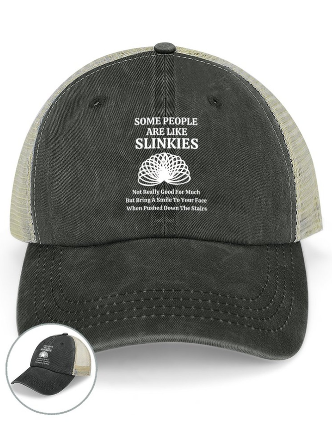 Men’s Some People Are Like Slinkies Not Really Good For Much But Bring A Smile To Your Face When Pushed Down The Stairs Washed Mesh-back Baseball Cap