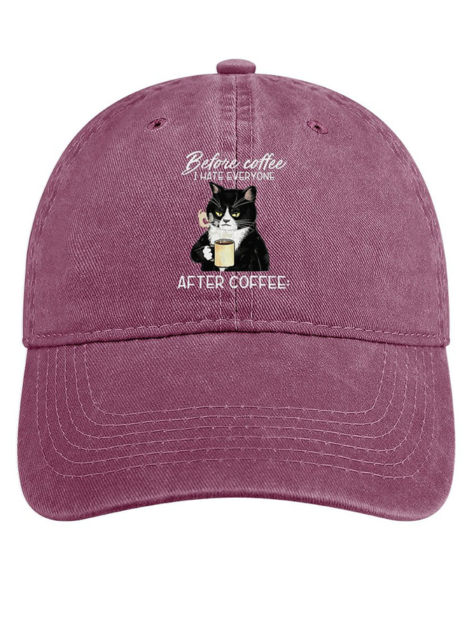 Women's Before Coffee I Hate Everyone After Coffee Black Cat Drink Letters Adjustable Denim Hat