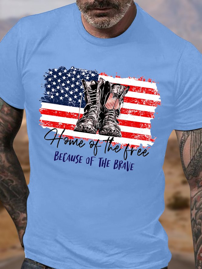 Men's Home Of The Free Because Of The Brave America Flag Independence Day Graphic Printing Cotton Casual T-Shirt