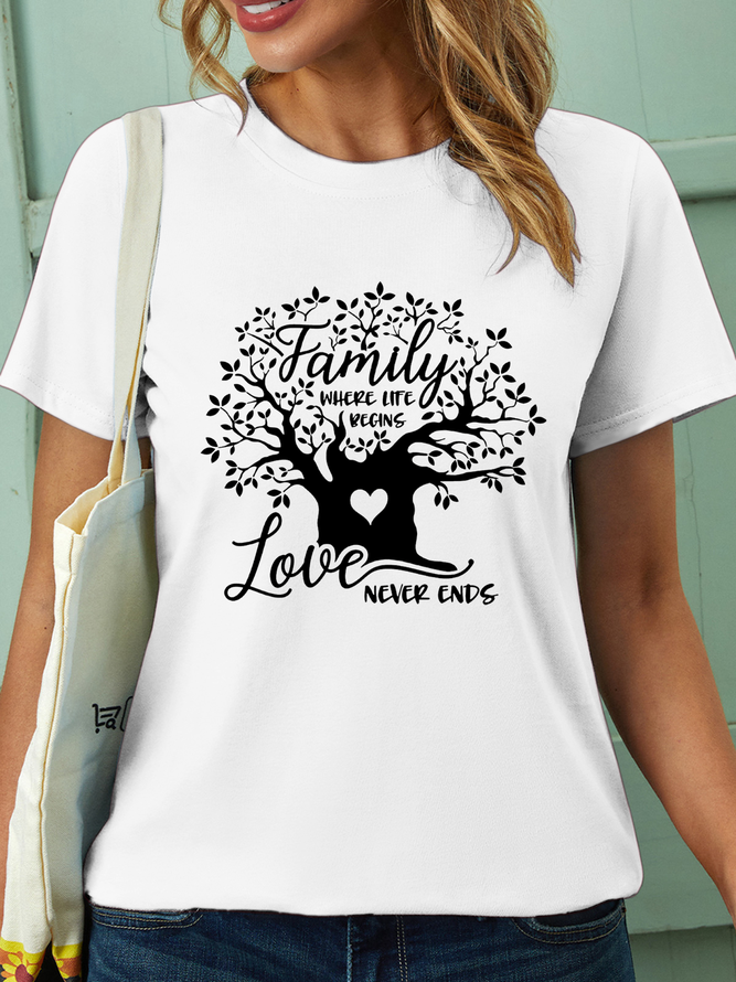 Women’s Family Where Life Begins And Love Never Ends Plants Casual Crew Neck T-Shirt