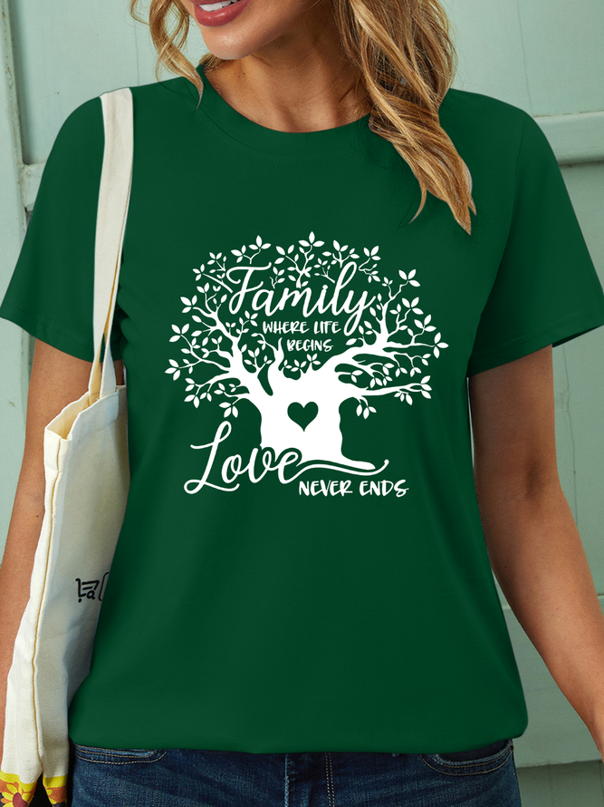 Women’s Family Where Life Begins And Love Never Ends Plants Casual Crew Neck T-Shirt
