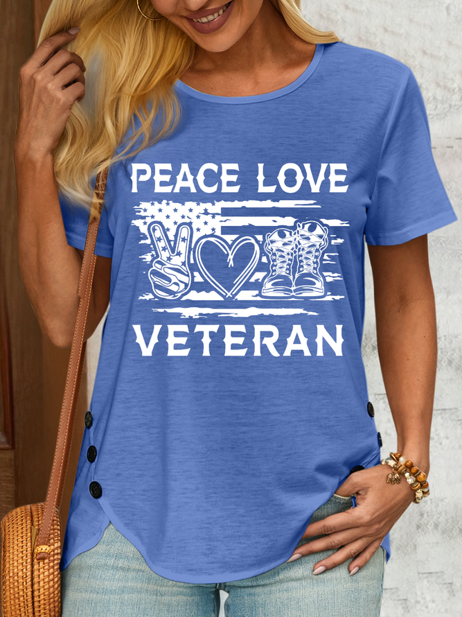 Women's Peace Love Veteran Cotton-Blend Casual Flag T-Shirt