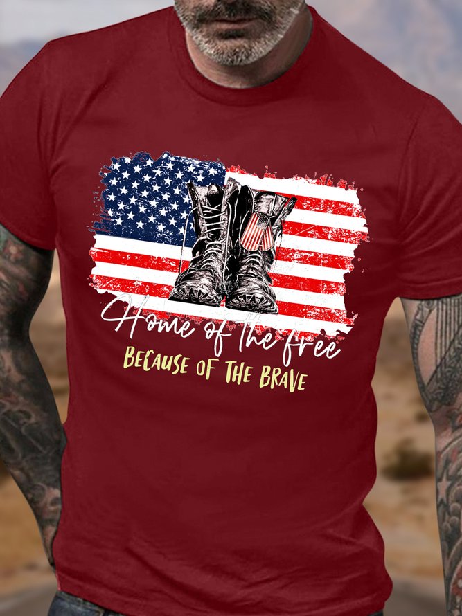 Men's Home Of The Free Because Of The Brave America Flag Independence Day Graphic Printing Cotton Casual T-Shirt