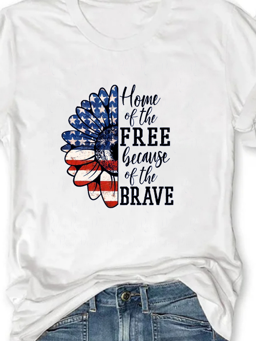 Women's Cotton America Flag 4th Of July Patriotic Crew Neck Casual T-Shirt