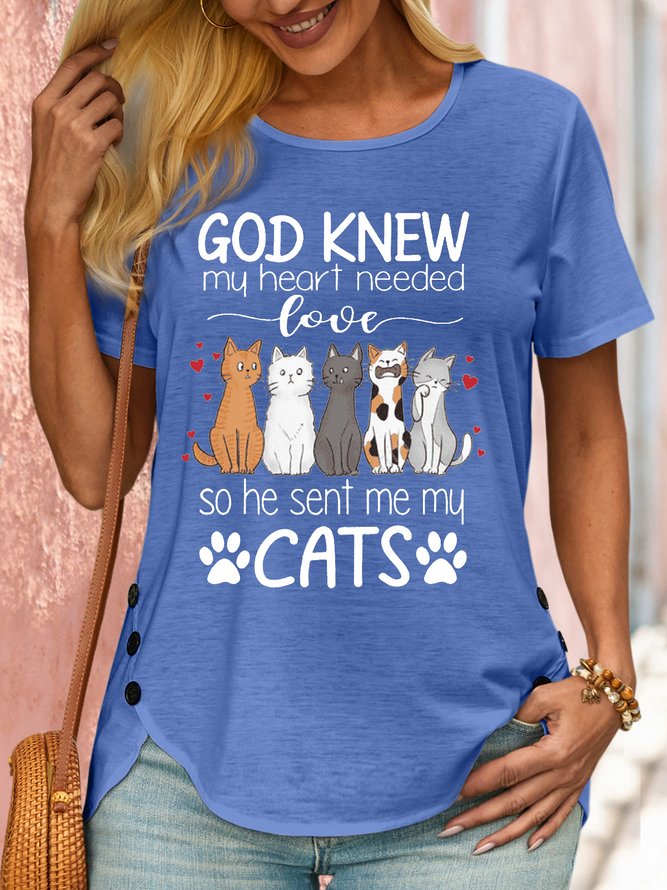 Women's God knew my heart needed love cat lover Casual T-Shirt