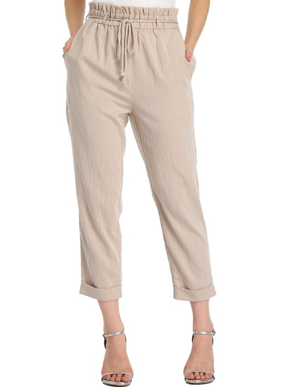 Women's Casual Capri Pants Linen Elastic Crop Relaxed Pants