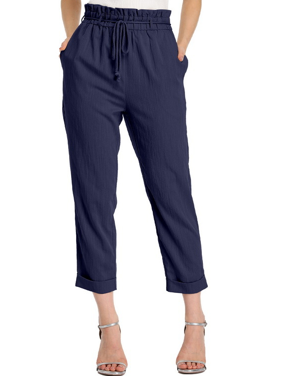 Women's Casual Capri Pants Linen Elastic Crop Relaxed Pants