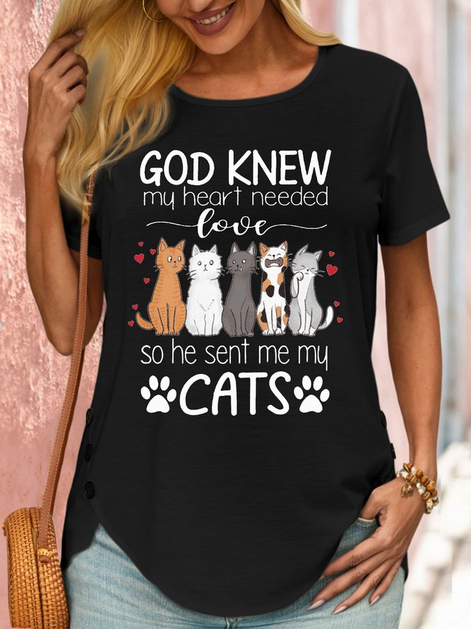 Women's God knew my heart needed love cat lover Casual T-Shirt