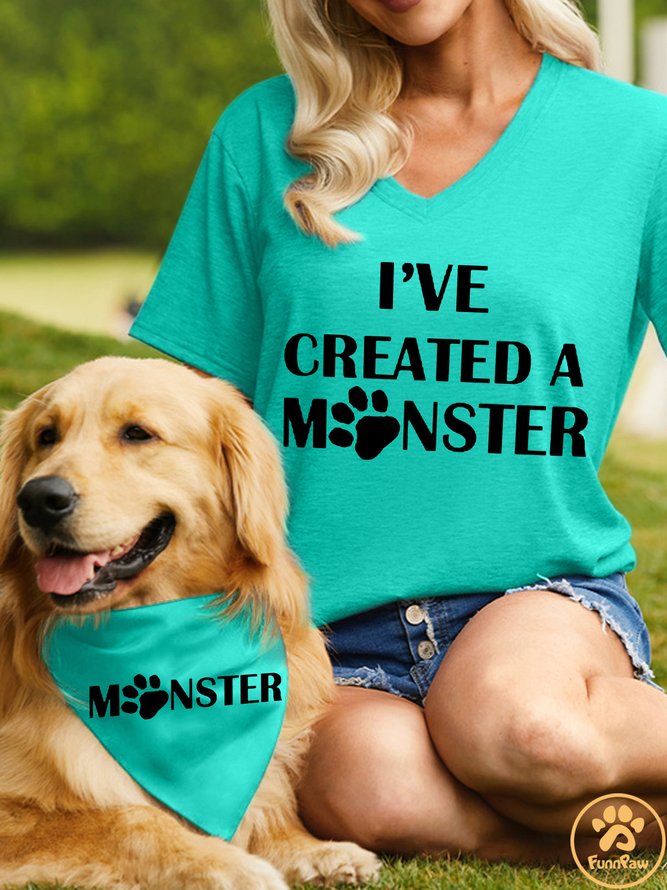 Lilicloth X Funnpaw Women's I've Created A Monster Matching V Neck T-Shirt