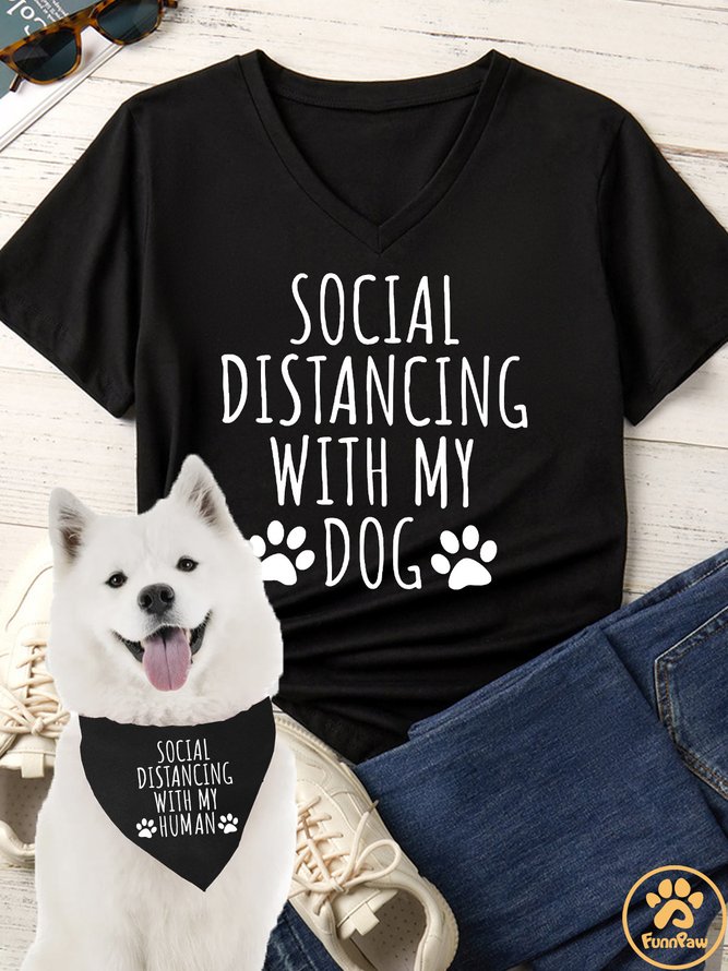 Social Distancing With My Human Matching Dog Print Bib