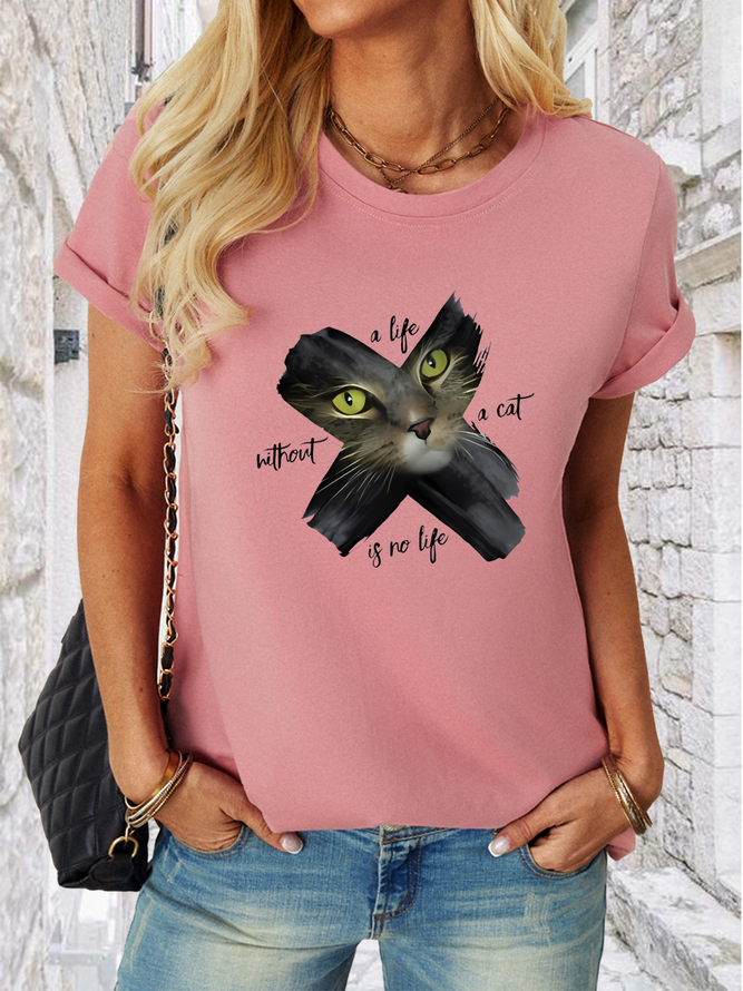 Women’s A Life Without A Cat Is No Life Cotton Casual T-Shirt