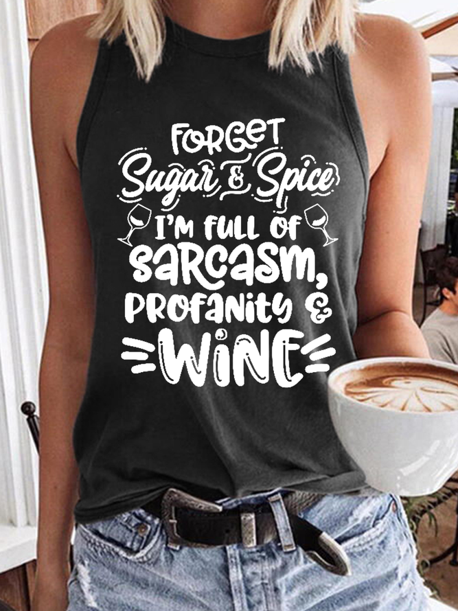 Women’s Funny Wine Text Letters Crew Neck Casual Tank Top