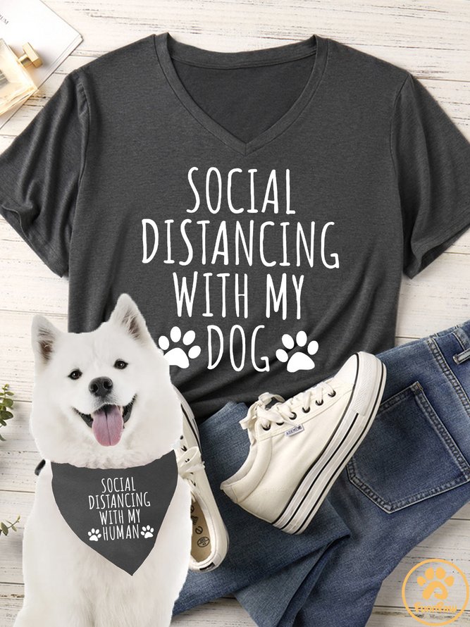 Social Distancing With My Human Matching Dog Print Bib