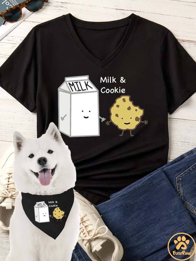 Milk And Cookie Matching Dog Print Bib
