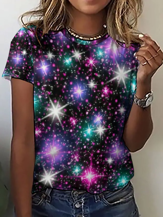 Women's Glitter Sky Casual Crew Neck T-Shirt