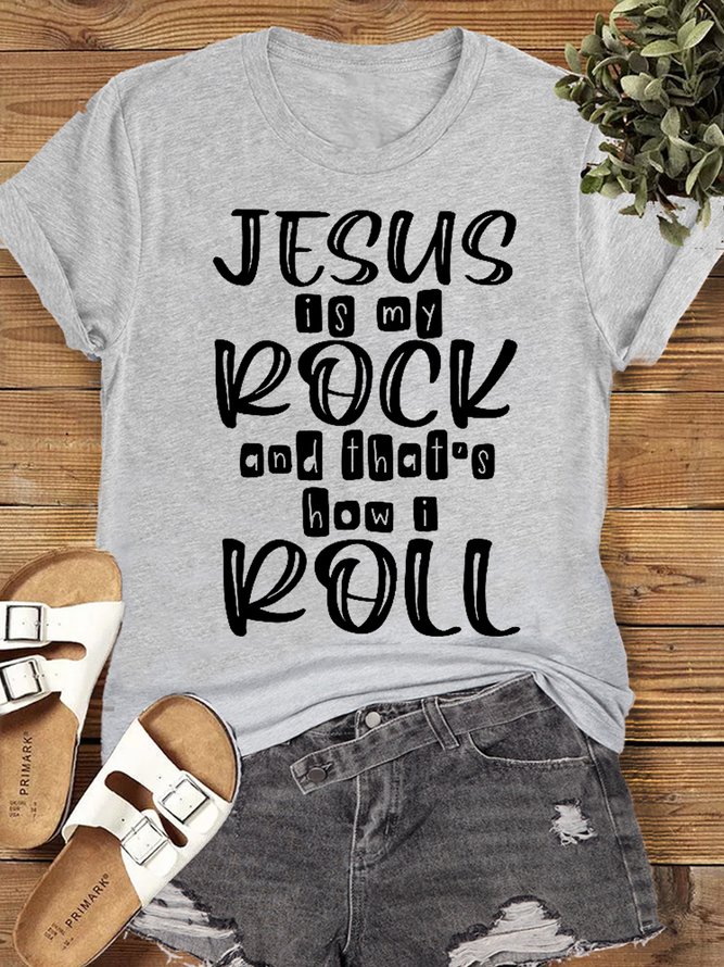 Women's Jesus Is My Rock And That's How I Roll Casual Regular Fit T-Shirt