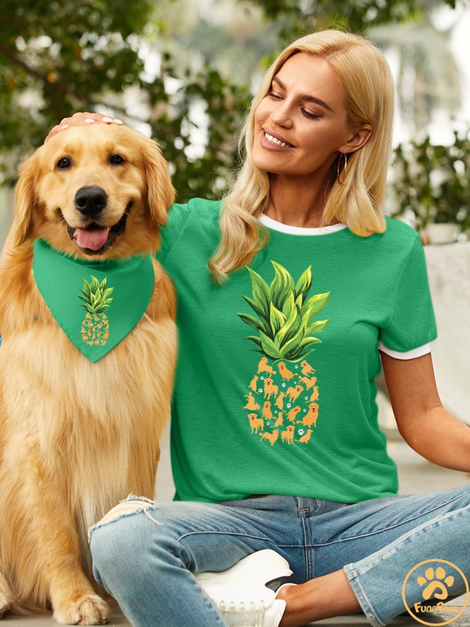 Tropical Pineapple Golden Retriever Matching Dog Print Bib
