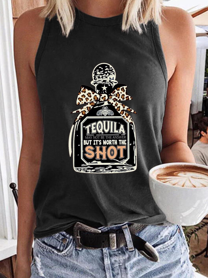 Women's Funny Tequila May Not Be The Answer But It's Worth The Shot Crew Neck Tank Top