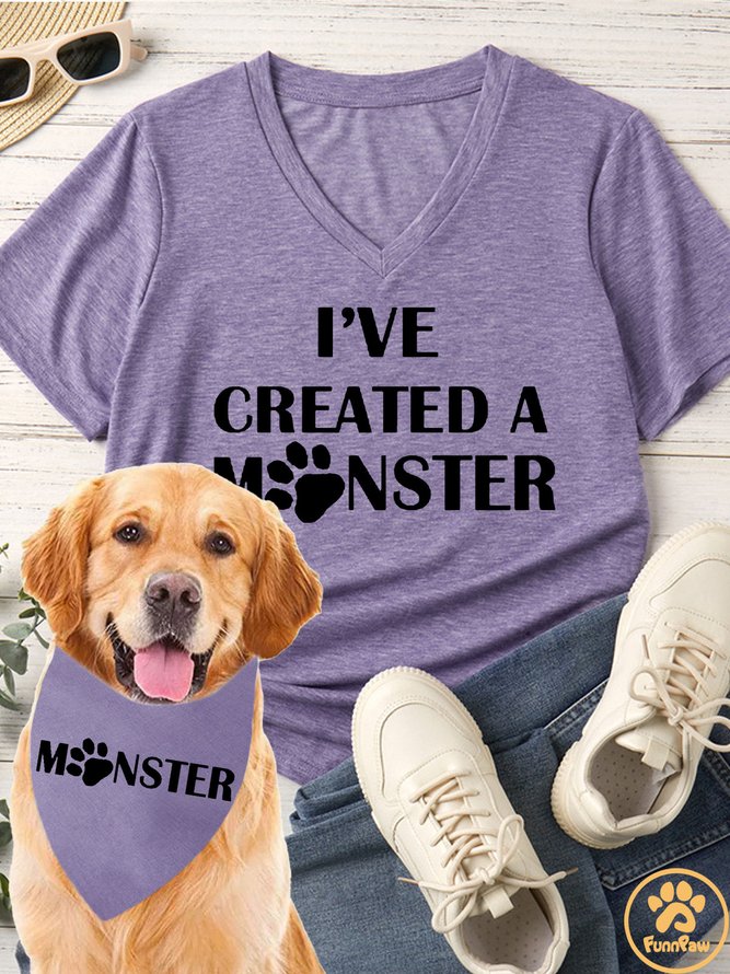 Lilicloth X Funnpaw Women's I've Created A Monster Matching V Neck T-Shirt