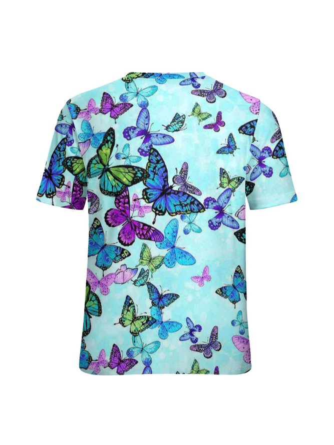 Women's Casual Crew Neck Butterfly Print T-Shirt