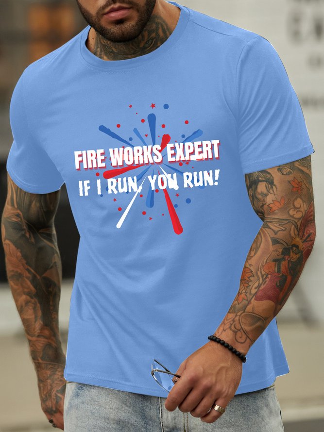 Lilicloth X Kat8lyst Fire Works Expert If I Run You Run Men's Crew Neck Cotton T-Shirt