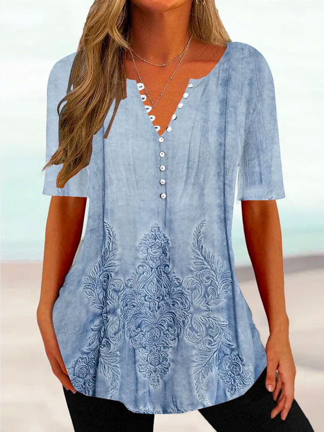 Ethnic Casual Loose Notched Shirt