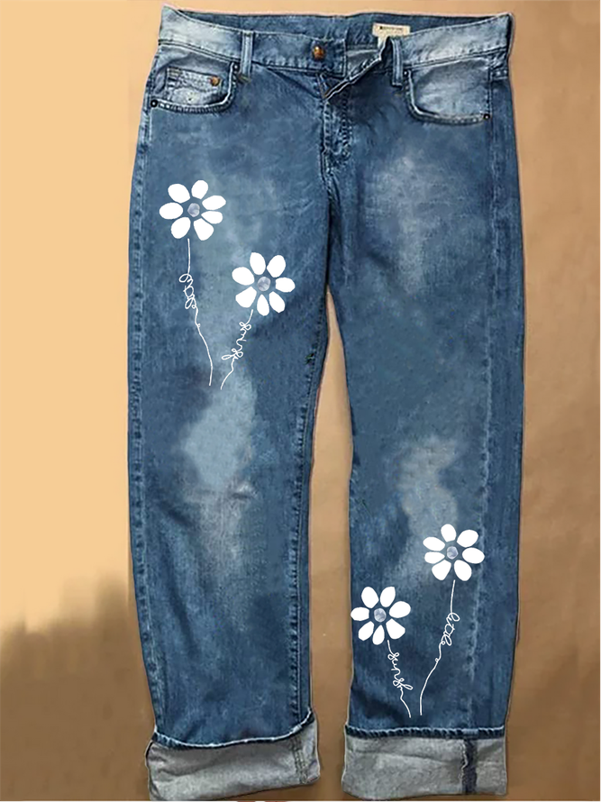 Women's Floral Loose Casual Jeans