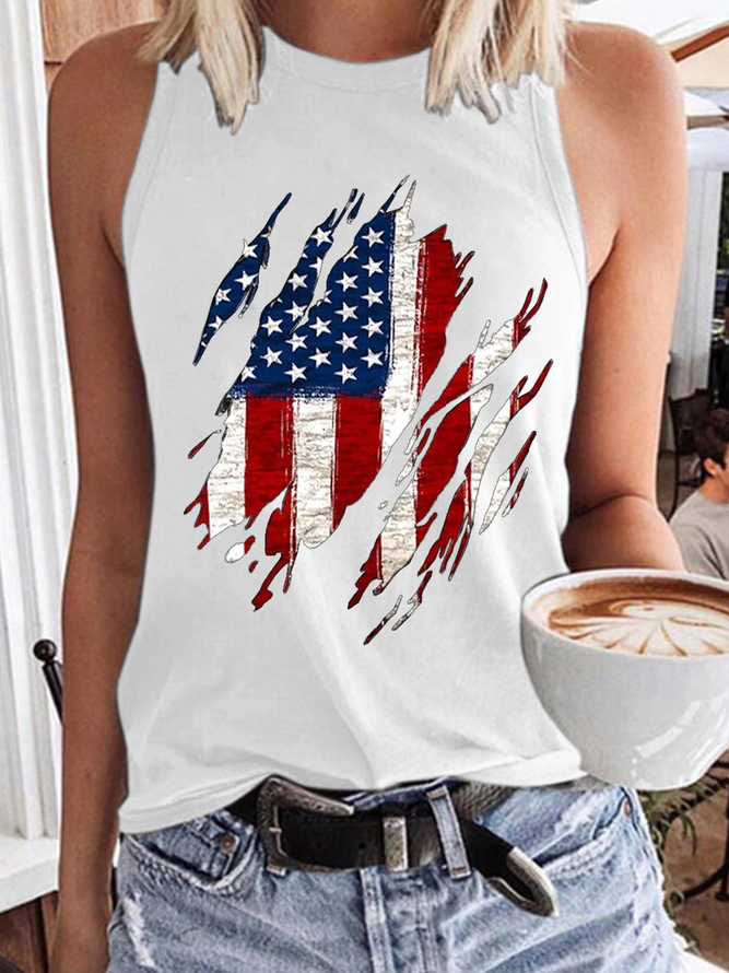 Women's Flag Crew Neck Independence Day Casual Tank Top