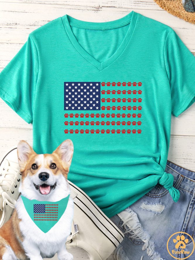 Dog Paws Print American Flag Matching Dog Print Bib