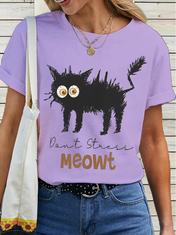 Women’s Cat Lover Don't Stress Cotton Simple Text Letters T-Shirt