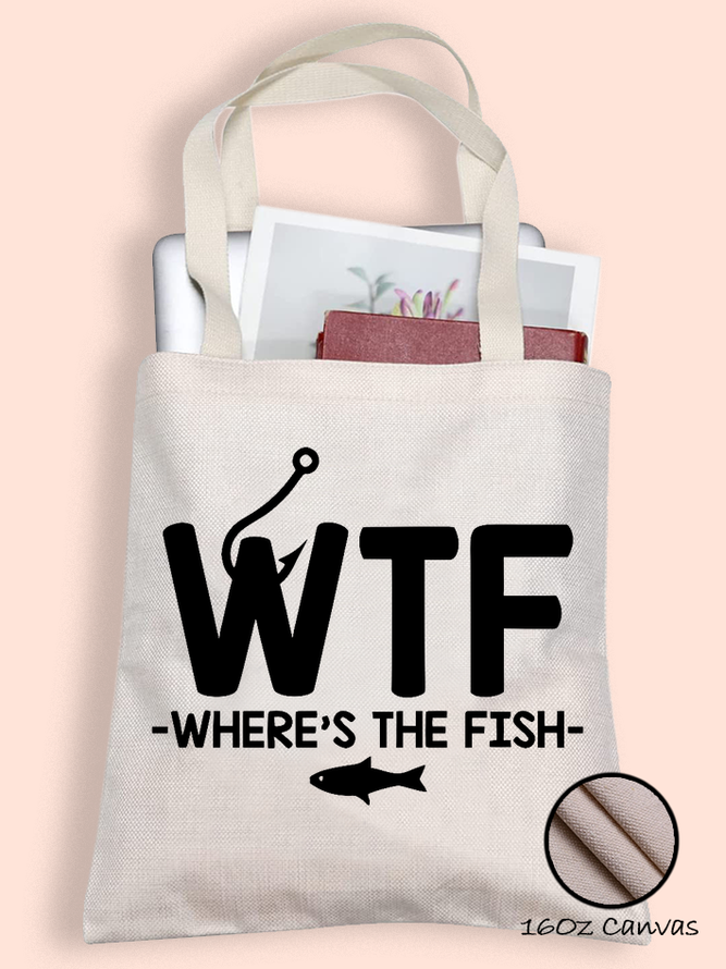 Men's /Women's WTF - Where's The Fish Graphic Printing Regular 16OZ Canvas Shopping Tote