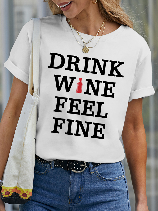 Lilicloth X Hynek Rajtr Drink Wine Feel Fine Women's Crew Neck Casual T-Shirt