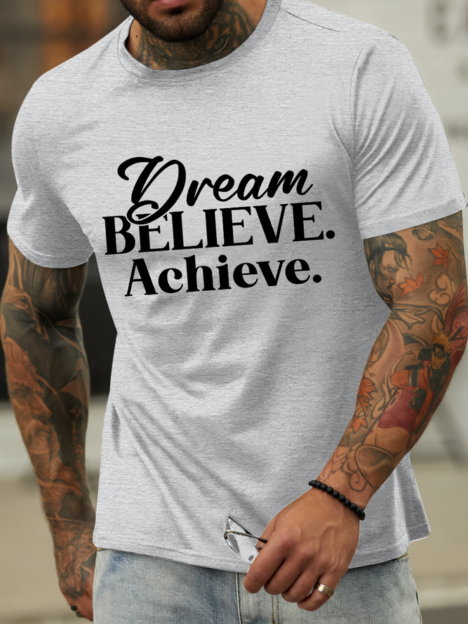 Lilicloth X Ana Dream Believe Achieve Men’s Quotes Text Letters Casual Cotton T-Shirt